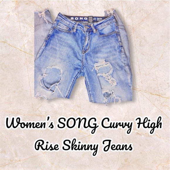 song Denim - Women’s SONG Curvy High Rise Ripped Skinny Jeans